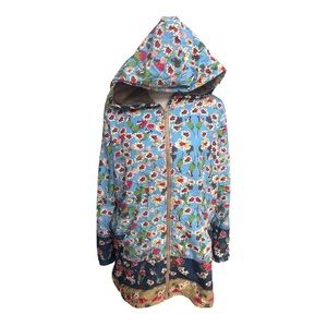 Tiaford Fleece Lined Floral Print Hooded Coat Multi Color Size XXL